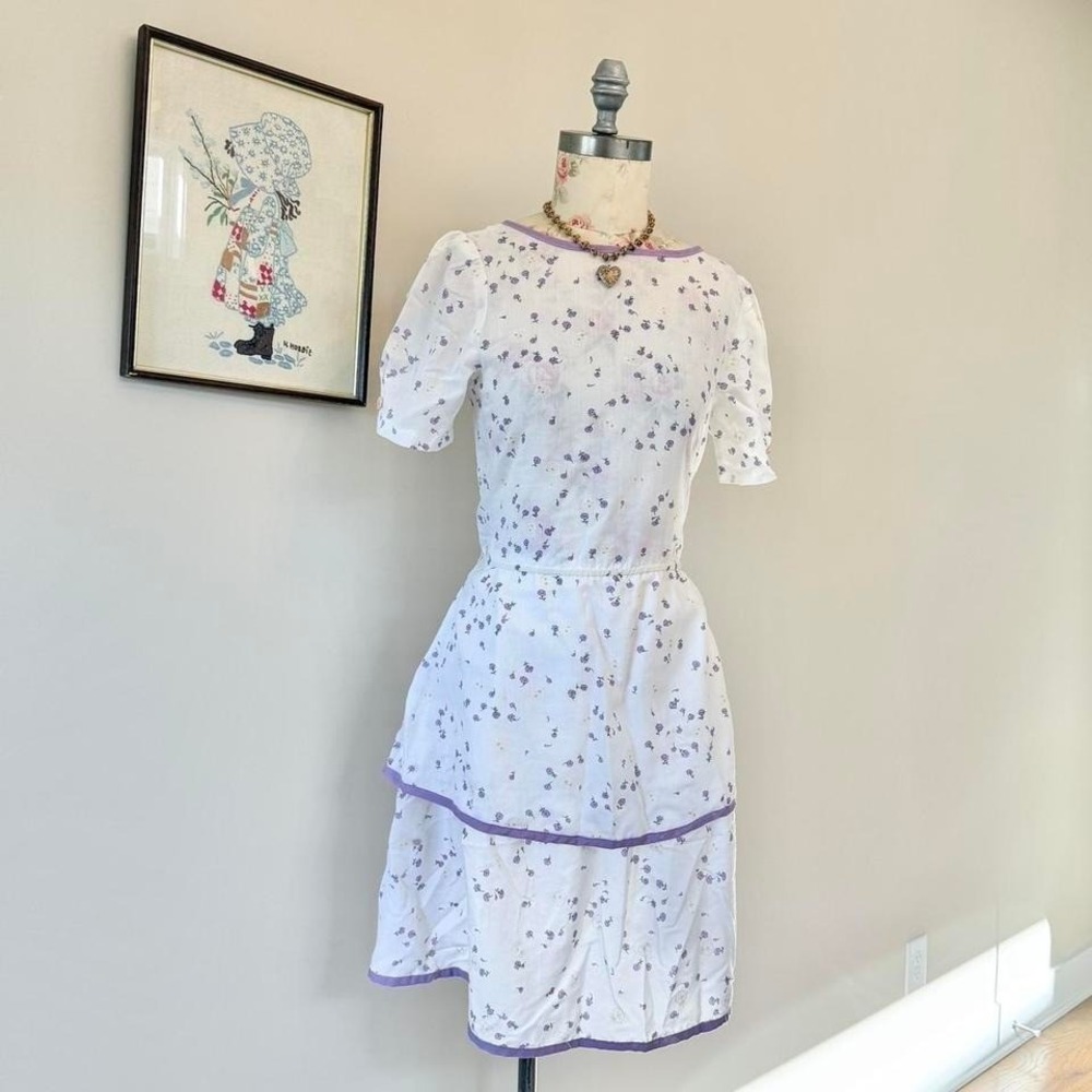 70s white floral tiered dress womens medium